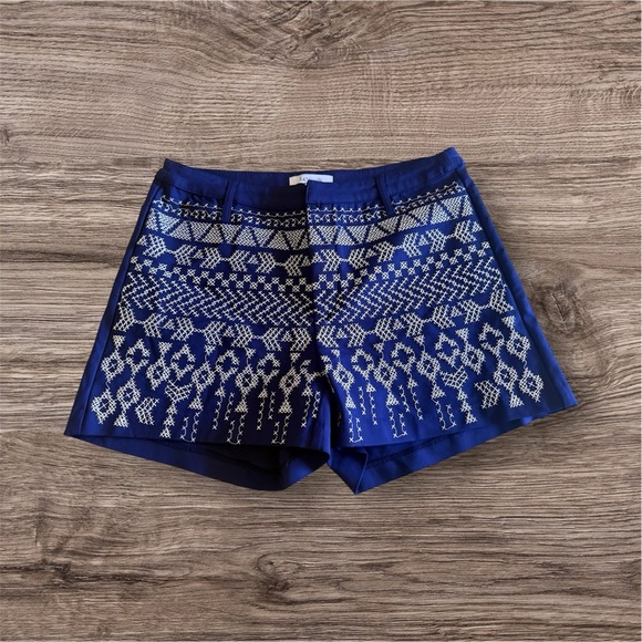 LUCY PARIS Navy Blue Cross Stitch Embroidered Shorts Sz L 42 poll on summer - Picture 5 of 14